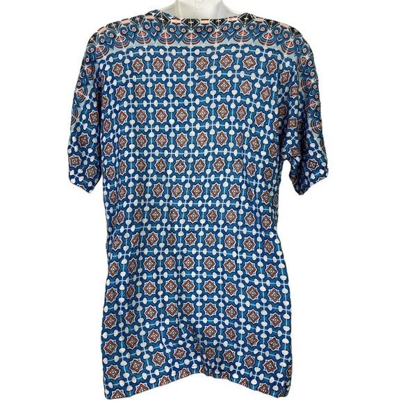 CHICO'S Blue Orange Knit V-Neck Short Sleeve Ramie & Rayon Blend Thin Sweater 1 - Picture 16 of 16